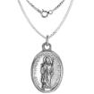 Picture of Sterling Silver St Scholastica Medal Necklace Double Sided Sacred Heart Back Oxidized finish Oval 1.8mm Chain