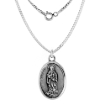 Picture of Sterling Silver St Matthew Medal Necklace Oxidized finish Oval 1.8mm Chain