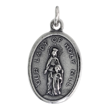 Picture of Sterling Silver Our Lady of Holy Hill Medal Necklace Oxidized finish Oval 1.8mm Chain
