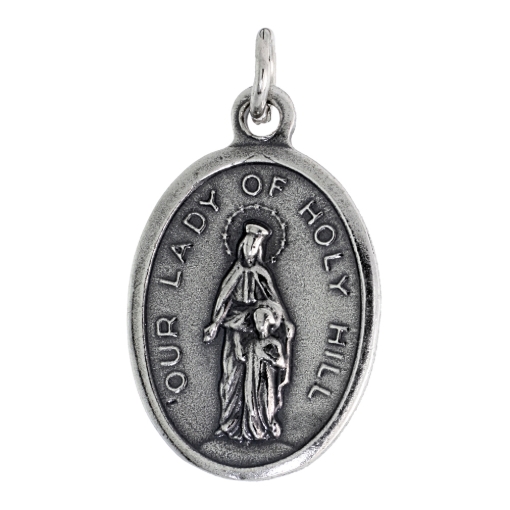 Picture of Sterling Silver Our Lady of Holy Hill Medal Necklace Oxidized finish Oval 1.8mm Chain