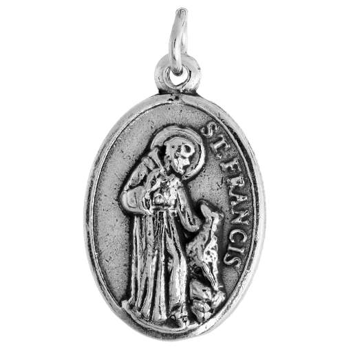 Picture of Sterling Silver St Anthony & St Francis Medal Double-sided Necklace Oxidized finish Oval 1.8mm Chain