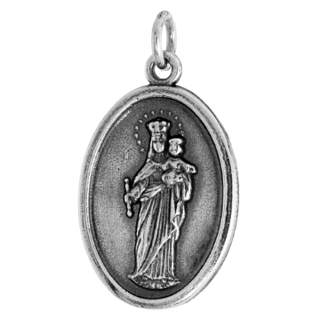 Picture of Sterling Silver Virgin Mary & Christ Medal Necklace Oxidized finish Oval 1.8mm Chain