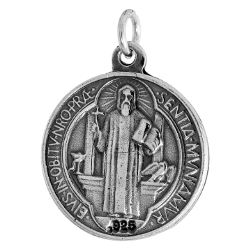 Picture of 4 sizes 15-28mm Sterling Silver St Benedict Medal Necklace Oxidized finish available with or w/o Chain