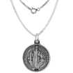Picture of 4 sizes 15-28mm Sterling Silver St Benedict Medal Necklace Oxidized finish available with or w/o Chain
