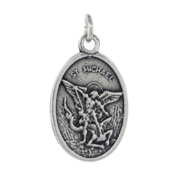 Picture of Sterling Silver St Michael Medal Necklace Oxidized finish Oval 1.8mm Chain