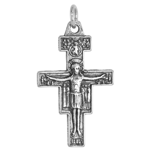 Picture of Sterling Silver San Damiano Crucifix Necklace Oxidized finish Antique Finish 1 1/4 inch