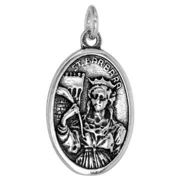 Picture of Sterling Silver St Barbara Medal Necklace Oxidized finish Oval 1.8mm Chain