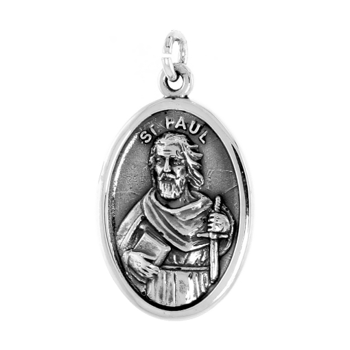 Picture of Sterling Silver St Paul Medal Necklace Oxidized finish Oval 1.8mm Chain