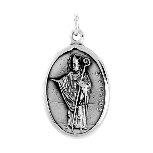 Picture of Sterling Silver St Richard Medal Necklace Oxidized finish Oval 1.8mm Chain