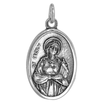 Picture of Sterling Silver St Cecily Medal Necklace Oxidized finish Oval 1.8mm Chain
