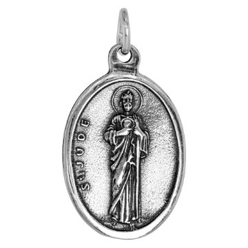 Picture of Sterling Silver St Jude Medal Necklace Oxidized finish Oval 1.8mm Chain