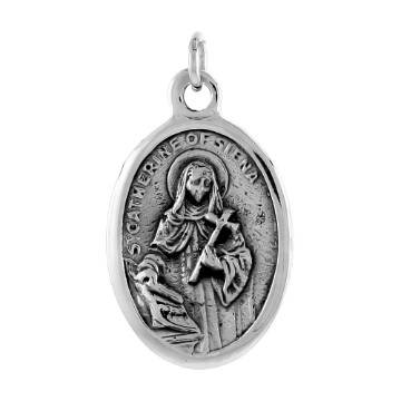 Picture of Sterling Silver St Catherine of Siena Medal Necklace Oxidized finish Oval 1.8mm Chain