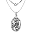Picture of Sterling Silver St Stephen Medal Necklace Oxidized finish Oval 1.8mm Chain