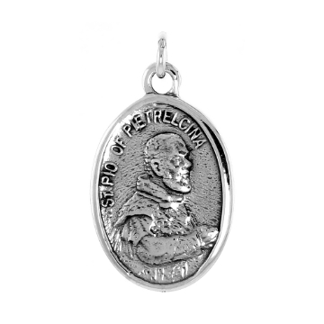 Picture of Sterling Silver St Padre Pio Medal Necklace Oxidized finish Oval 1.8mm Chain