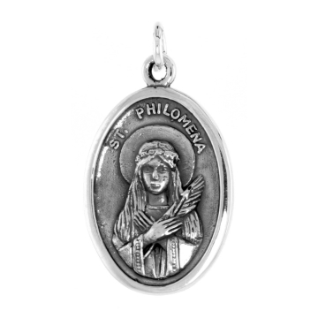 Picture of Sterling Silver St Philomena Medal Necklace Oxidized finish Oval 1.8mm Chain