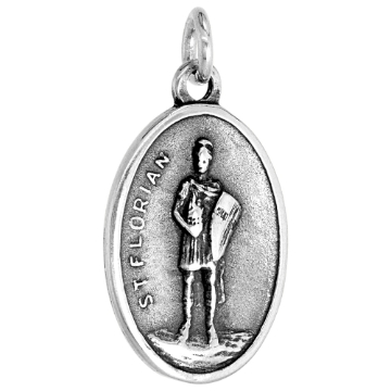 Picture of Sterling Silver St Florian Medal Necklace Oxidized finish Oval 1.8mm Chain