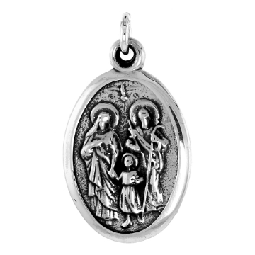 Picture of Sterling Silver Jesus Mary Joseph Holy Family Medal Necklace Oxidized finish Oval 1.8mm Chain