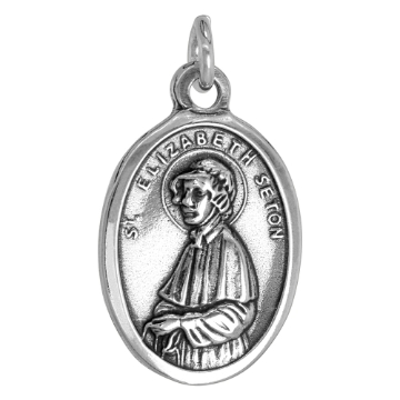 Picture of Sterling Silver St Elizabeth Seton Medal Necklace Oxidized finish Oval 1.8mm Chain