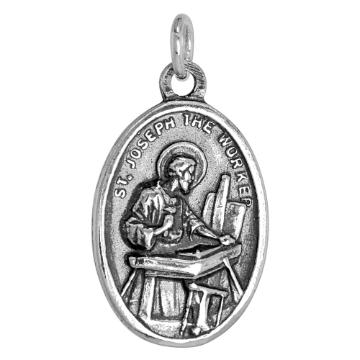 Picture of Sterling Silver St Joseph Medal Necklace Oxidized finish Oval 1.8mm Chain