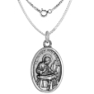 Picture of Sterling Silver St Joseph Medal Necklace Oxidized finish Oval 1.8mm Chain