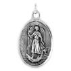 Picture of Sterling Silver St Raphael Medal Necklace Oxidized finish Oval 1.8mm Chain