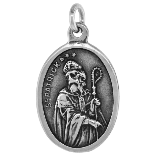 Picture of Sterling Silver St Patrick Medal Necklace Oxidized finish Oval 1.8mm Chain