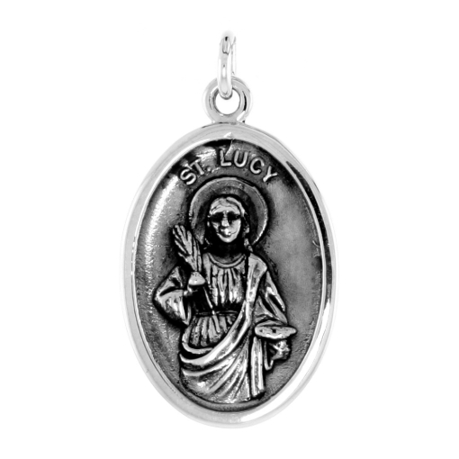 Picture of Sterling Silver St Lucy Medal Necklace Oxidized finish Oval 1.8mm Chain