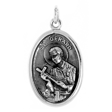 Picture of Sterling Silver St Gerard Medal Necklace Oxidized finish Oval 1.8mm Chain