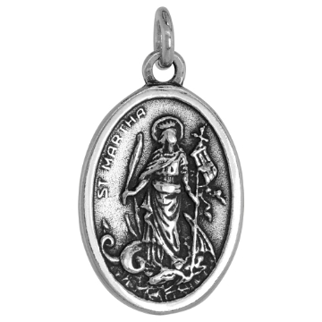 Picture of Sterling Silver St Martha Medal Necklace Oxidized finish Oval 1.8mm Chain