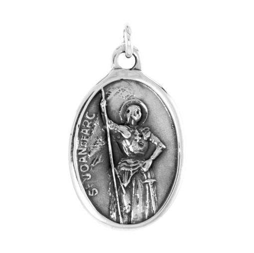 Picture of Sterling Silver St Joan of Arc Medal Necklace Oxidized finish Oval 1.8mm Chain