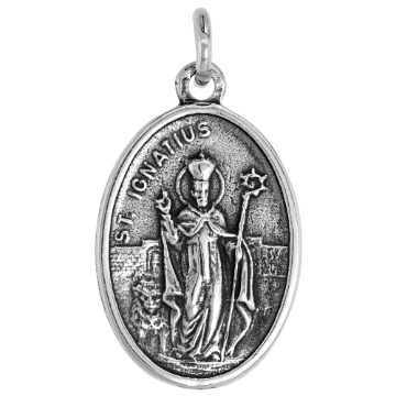 Picture of Sterling Silver St Ignatius Medal Necklace Oxidized finish Oval 1.8mm Chain