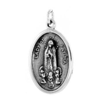 Picture of Sterling Silver Lady of Fatima Medal Necklace Oxidized finish Oval 1.8mm Chain