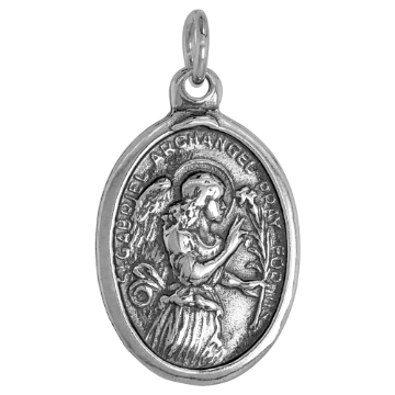 Picture of Sterling Silver St Gabriel Medal Necklace Oxidized finish Oval 1.8mm Chain