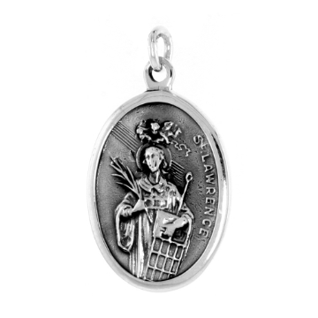 Picture of Sterling Silver St Lawrence Medal Necklace Oxidized finish Oval 1.8mm Chain