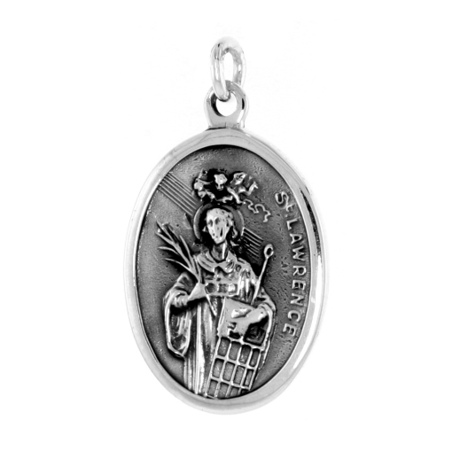 Picture of Sterling Silver St Lawrence Medal Necklace Oxidized finish Oval 1.8mm Chain