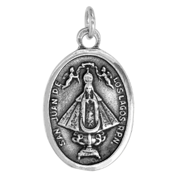 Picture of Sterling Silver Our Lady of San Juan de los Lagos Medal Necklace Oxidized finish Oval 1.8mm Chain