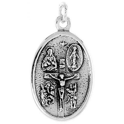 Picture of Sterling Silver Oval Four Way Medal Necklace Oxidized finish Oval 1.8mm Chain