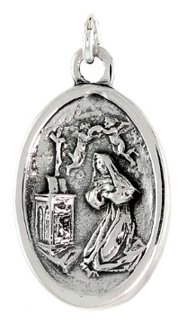 Picture of Sterling Silver Mary Magdalene Medal Necklace Oxidized finish Oval 1.8mm Chain