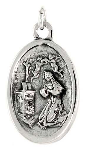 Picture of Sterling Silver Mary Magdalene Medal Necklace Oxidized finish Oval 1.8mm Chain