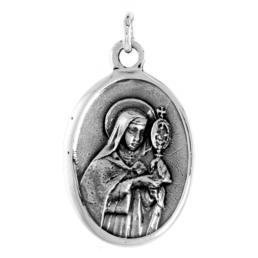 Picture of Sterling Silver St Clare Medal Necklace Oxidized finish Oval 1.8mm Chain