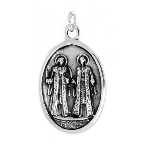 Picture of Sterling Silver St Gabriel's Conference Medal Necklace Oxidized finish Oval 1.8mm Chain