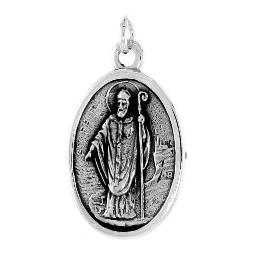 Picture of Sterling Silver St Patrick and St Bridget Medal Necklace Oxidized finish Oval 1.8mm Chain