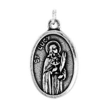 Picture of Sterling Silver St Lucy and Sacred Heart Medal Necklace Oxidized finish Oval 1.8mm Chain