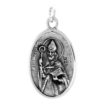 Picture of Sterling Silver St Monica and St Augustine Medal Necklace Oxidized finish Oval 1.8mm Chain
