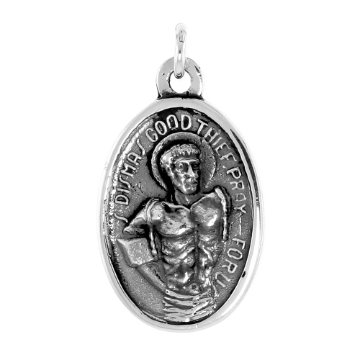 Picture of Sterling Silver St Dismas Medal the Good Thief with Sacred Heart Necklace Oxidized finish Oval 1.8mm Chain