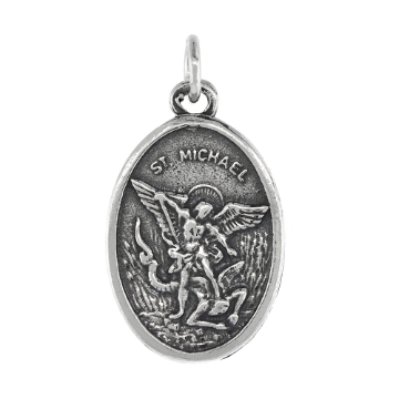 Picture of Sterling Silver St Michael Medal Necklace Oxidized finish Oval 1.8mm Chain