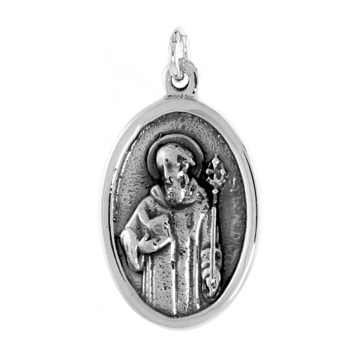 Picture of 1 inch Oval Sterling Silver Saint Benedict Medal Necklace Oxidized finish Oval Available with or without Chain
