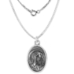 Picture of Sterling Silver Virgin Mary and St Peregrine Medal Necklace Oxidized finish Oval 1.8mm Chain