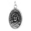 Picture of Sterling Silver Jesus with Crown of Thorns Sorrowful Mother Medal Necklace Oxidized finish Double Sided Oval 1.8mm Chain