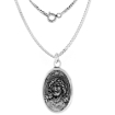 Picture of Sterling Silver Jesus with Crown of Thorns Sorrowful Mother Medal Necklace Oxidized finish Double Sided Oval 1.8mm Chain